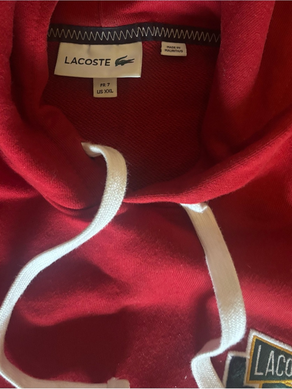 Lacoste Red Hooded Sweatshirt with Crocodile Logo - Picture 3 of 9
